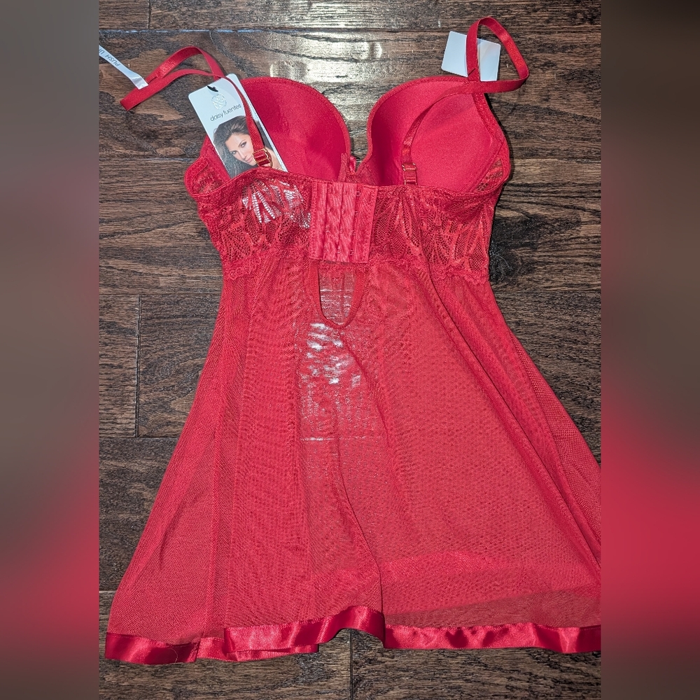 NWT Daisy Fuentes Lace Babydoll Lingerie in Chili Red - Picture 10 of 10